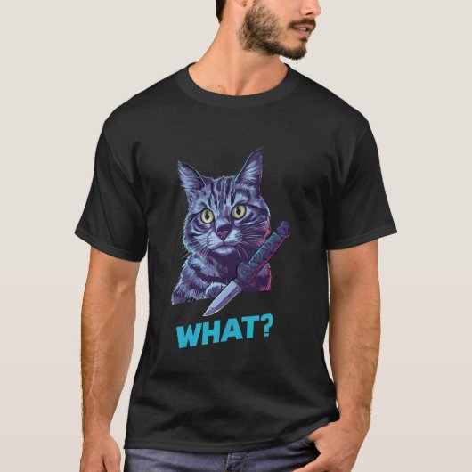 T-shirt Chat Avec Couteau Hilarié Animal Chat 1 (Devant)