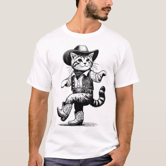 T-shirt Chat avec Cowboy Casquette Bottes Cowgirl (Devant)
