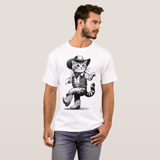 T-shirt Chat avec Cowboy Casquette Bottes Cowgirl (Devant entier)