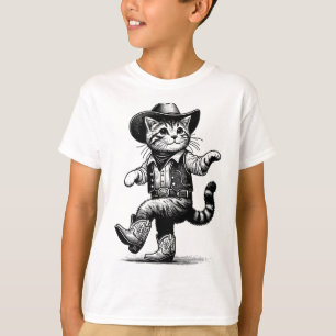 T-shirt Chat Avec Cowboy Casquette Et Bottes Cowgirl Weste