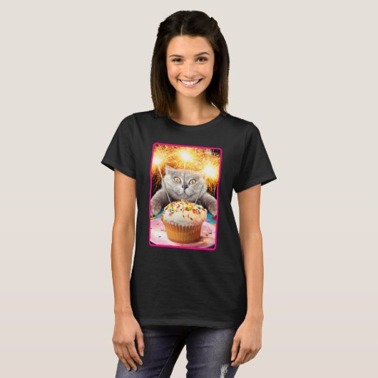 T-shirt Chat Avec Cupcake Sparkler (Devant entier)