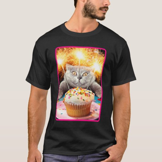 T-shirt Chat Avec Cupcake Sparkler (Devant)