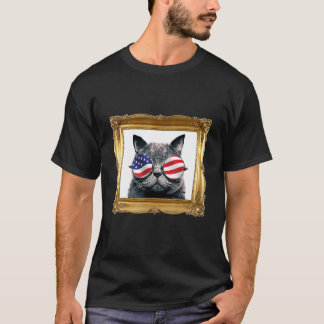 T-shirt Chat avec des lunettes de soleil drapeau américain