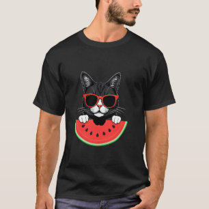 T-shirt Chat avec des lunettes de soleil mangeant de la pa