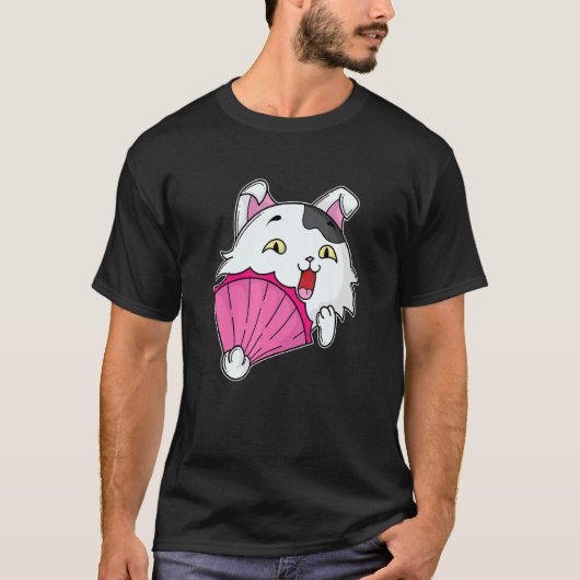 T-shirt Chat avec éventail rose (Devant)
