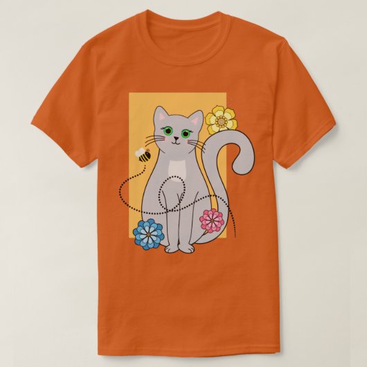 T-shirt Chat avec fleurs et une abeille (Design devant)