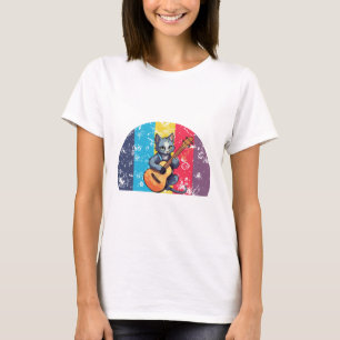 T-shirt Chat Avec Guitare, Chat Vintage