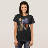 T-shirt Chat avec laser et arc-en-ciel dans Galaxy Space (Devant entier)