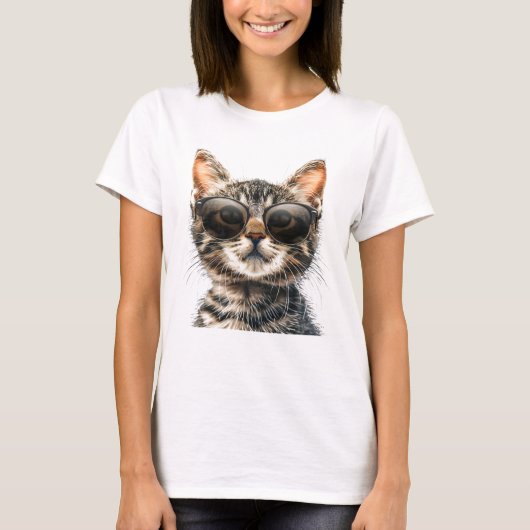 T-shirt Chat Avec Lunettes De Soleil (Devant)
