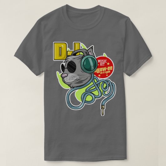 T-shirt Chat avec lunettes de soleil comme DJ avec casque (Design devant)