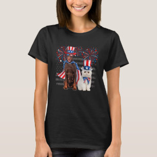 T-shirt Chat Avec Lunettes De Soleil Dobermann Drapeau Amé