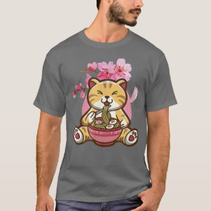 T-shirt Chat Avec Nouilles Ramen Et Fleur De Cerisier Saku
