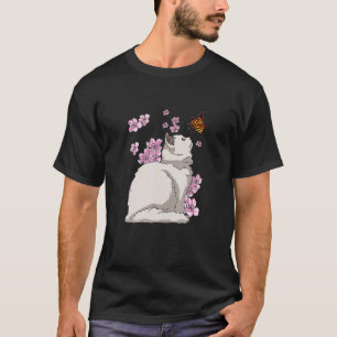 T-shirt Chat avec papillon Japonais Sakura Cerry Blossom
