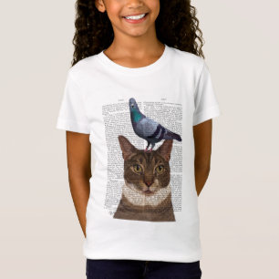T-Shirt Chat avec Pigeon sur la tête