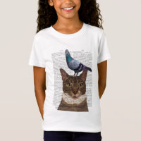 Chat avec pigeon sur tête