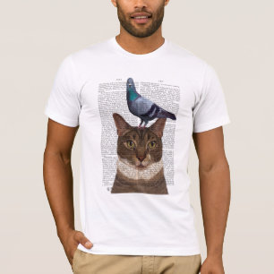 T-shirt Chat avec pigeon sur tête