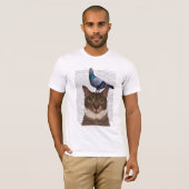 T-shirt Chat avec pigeon sur tête (Devant entier)