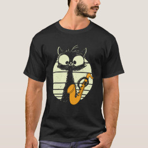 T-shirt Chat Avec Saxophone Jouer Chat Cute Jazz Chat Pull