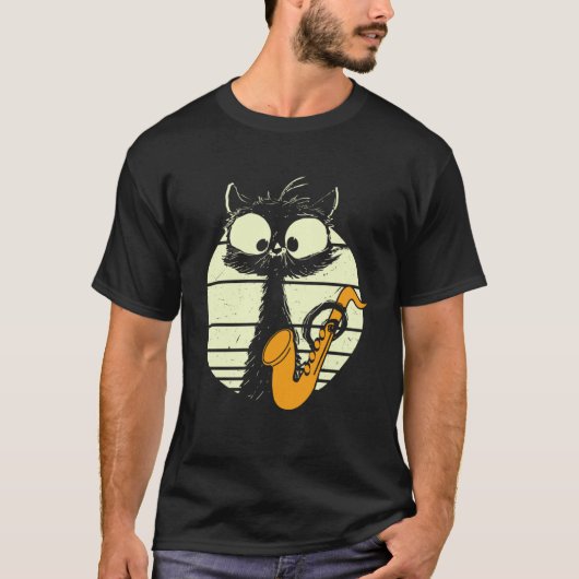 T-shirt Chat Avec Saxophone Jouer Chat Cute Jazz Chat Pull (Devant)