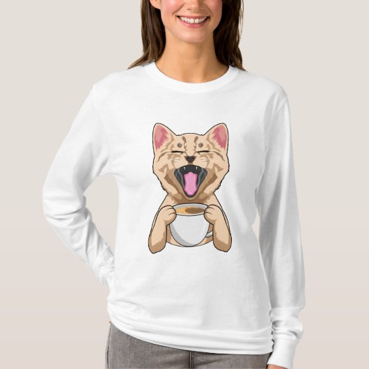 T-shirt Chat avec tasse de café (Devant)