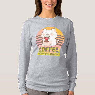 T-shirt chat avec une citation de tasse de café coeur