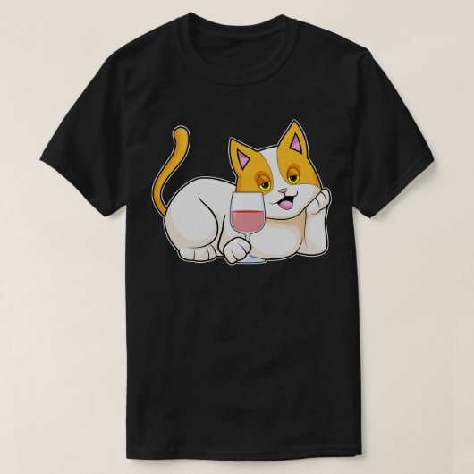 T-shirt Chat avec verre de vin (Design devant)
