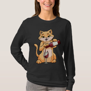 T-shirt Chat Avec Verre De Vin Et Bouteille De Vin