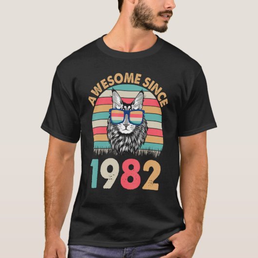 T-shirt Chat Awesome Depuis 1982 Joyeux Anniversaire Pour  (Devant)