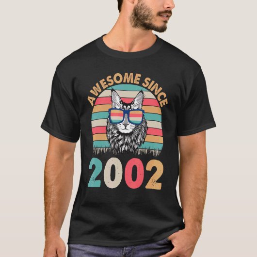 T-shirt Chat Awesome Depuis 2002 Joyeux Anniversaire Pour (Devant)
