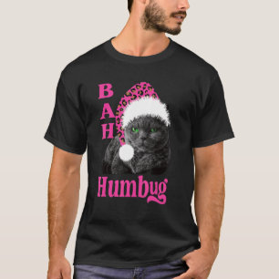 T-shirt Chat Bah Humbug Chapeau de Noël Imprimé Léopard H