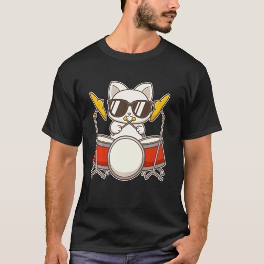 T-shirt Chat batteur cool avec des lunettes (Devant)