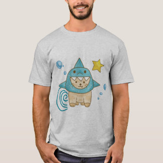 T-shirt Chat beige mignon en costume de requin aqua mer T-