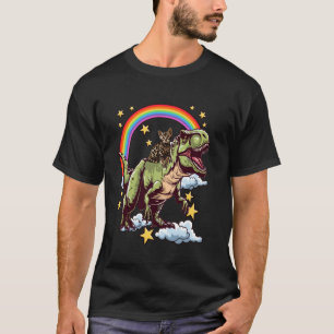 T-shirt Chat Bengal montant un dinosaure Dino