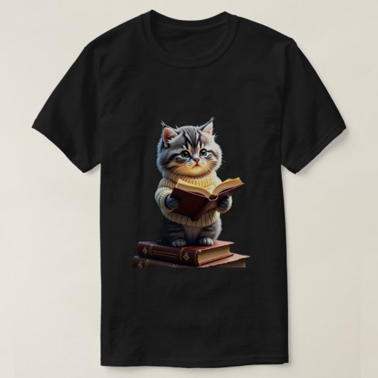 T-shirt Chat bibliophile cosmique lisant dans l'espace (Design devant)