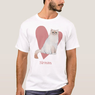 T-shirt Chat Birman Aquarelle Kitty Coeur rose