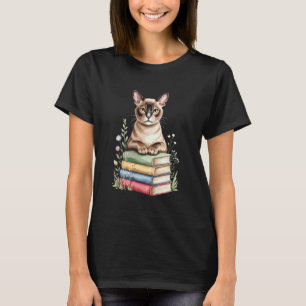 T-shirt Chat Birman Bibliophile Fleurs Livre Livres à lire