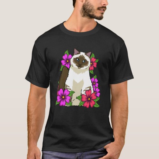 T-shirt Chat Birman Fleurs Femmes Filles Chat (Devant)