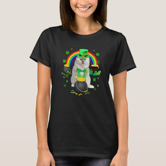 T-shirt Chat blanc amusant Leprechaun Shamrock St. Patrick (Devant)