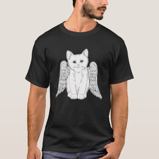 T-shirt Chat blanc avec Ange Ailes Kitten Oeuvre pour femm (Devant)