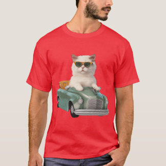 T-shirt Chat blanc avec des nuances conduisant un