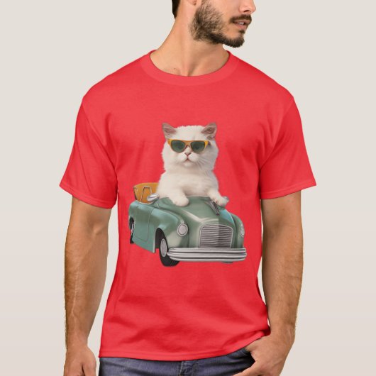 T-shirt Chat blanc avec des nuances conduisant un (Devant)