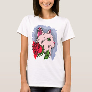 T-shirt Chat blanc avec fleur