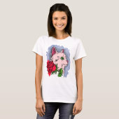T-shirt Chat blanc avec fleur (Devant entier)
