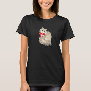 T-shirt Chat Blanc Avec Ruban Rouge Noël Chat Bénédictions