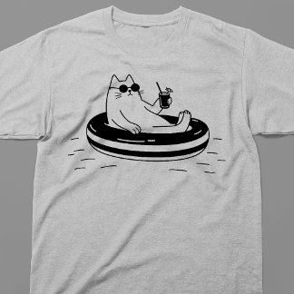 T-shirt Chat Blanc Cool Relaxant Sur Un Flotteur De Piscin
