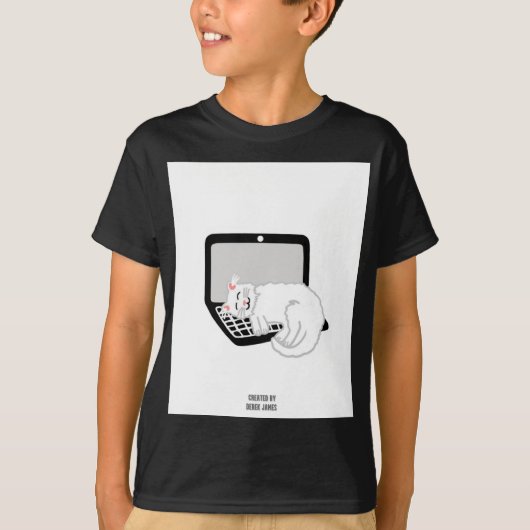 T-shirt Chat Blanc Dormir Sur Ordinateur Portable Garçons  (Devant)
