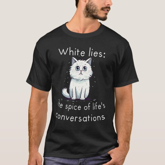 T-shirt Chat blanc drôle avec conversation épicée avec bla (Devant)
