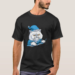 T-shirt Chat Blanc En Pyjamas Cute Funny Fluffy