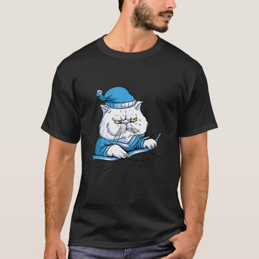 T-shirt Chat Blanc En Pyjamas Cute Funny Fluffy (Devant)