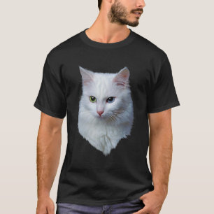 T-shirt Chat Blanc Fruit Aux Yeux Bleu Et Vert
